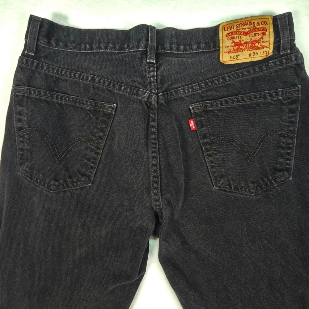 Vtg Levis 505 Regular Fit Jeans Mens 36x30 (34x29) Black Denim Straight Leg Pant